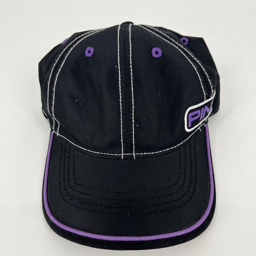 PING Womens Golf Hat Black Purple Adjustable Strapback Polyester Cap